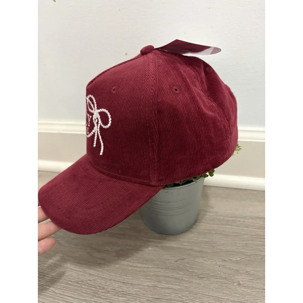 Juicy Couture Corduroy Baseball Hat NWT Maroon Red Embroidered Logo Cap Y2K